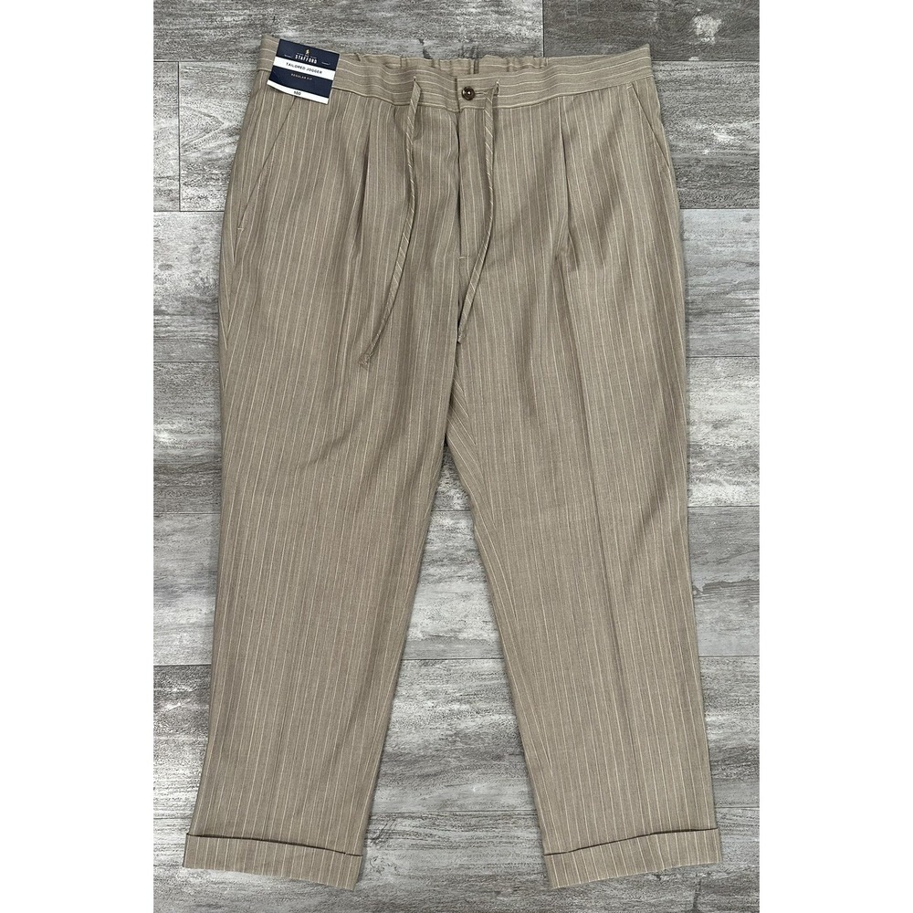 Stafford Tailored Wool Blend Jogger Womens 38 SH Regular Fit Tan Stripe Pleated